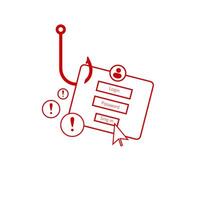 Red alert phishing graphic with hook and login form symbolizing internet security threat vector