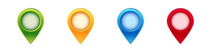 Colorful map pointers in green, orange, blue, and red for navigation and location marking vector