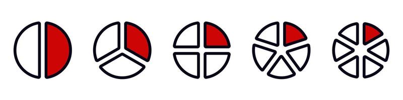 Red and white circular charts showing data segments in various geometric arrangements vector