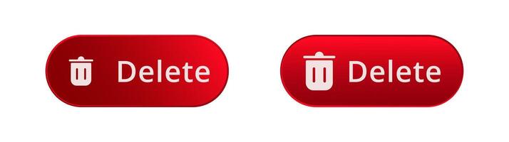 Red delete buttons with white icon and text for digital interface or application use vector