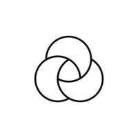 Three interlocking circles forming a simple venn diagram illustration with overlapping area vector