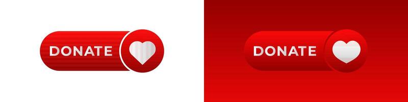 Red donate button with heart icon for charitable contributions and support vector