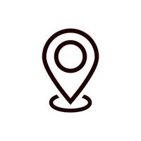 Map location marker icon with circular center and pointed bottom design in simple black outline vector