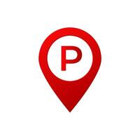 Red parking location icon with bold letter p inside a rounded pin shape vector