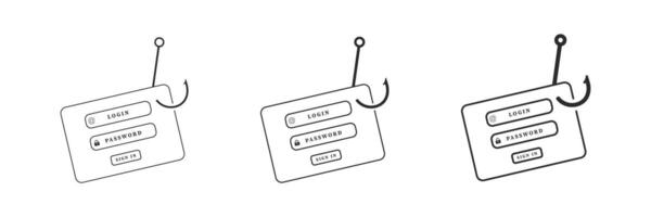 Phishing concept with hooked login and password forms illustrating cybersecurity threats vector