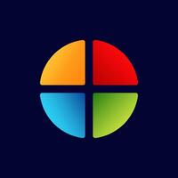 Multicolored circle with four quadrants divides into orange red blue and green sections vector