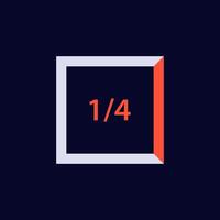 Square clock icon with quarter red indicator highlighting time progress vector