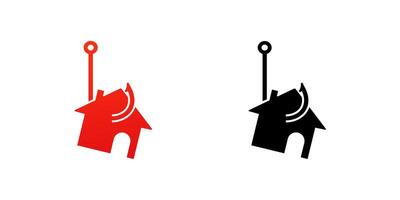 Red and black house icons with antennas representing connectivity and communication vector