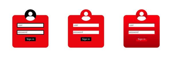 Three red login forms with user and password fields for sign in interface design vector