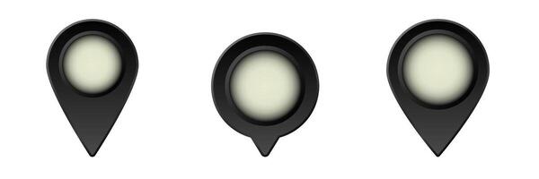 Black location markers with circular centers displayed in minimalist design vector