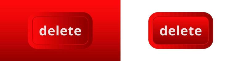 Red delete button icon in two styles showing different light and shadow effects vector