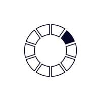 Circular loading icon with segmented sections and progress indicator in monochrome design vector