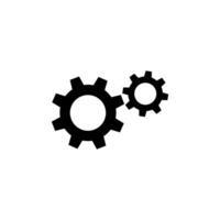 Two interlocking black gears with various sizes and teeth in simple mechanical design vector
