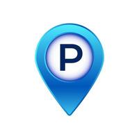 Blue location marker with parking symbol for easy identification in maps vector