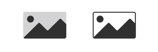 Two minimal mountain icons in gray and black solid shapes with a rising sun design on the side vector