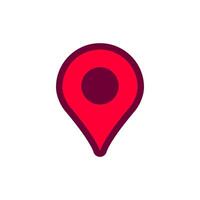 Bright red location pin icon with dark center for maps and navigation applications vector