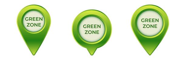 Three shades of green zone map pins in gradient color and circular design vector