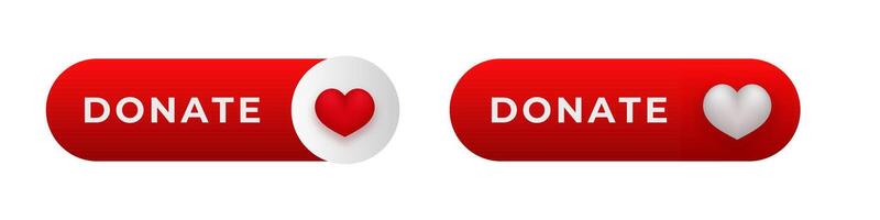 Red donate buttons with heart design for charitable contributions and fundraising campaigns vector