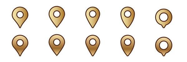 Collection of ten brown map location pins with circular and droplet designs vector