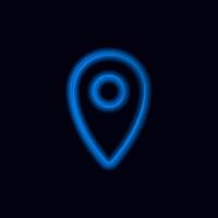 Neon blue pin icon represents a location marker with a bright and modern design vector