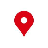 Red location pin icon symbolizing map position or destination marker on minimalist white vector