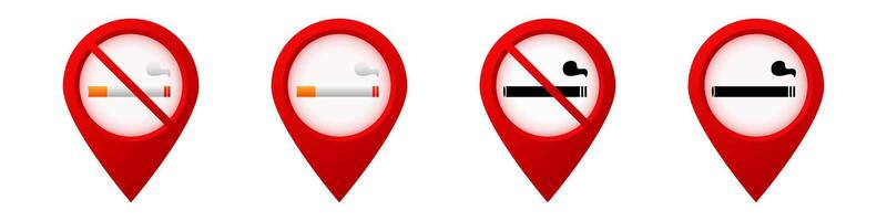 Red location pins illustrating concepts of smoking restrictions and no smoking signs vector