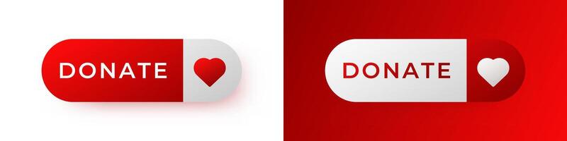 Red donate button with heart icon represents charity and generosity for online giving platforms vector