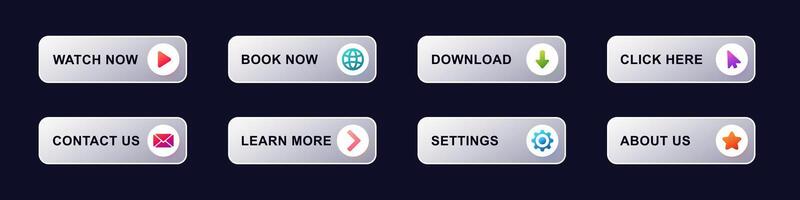 Interactive web buttons for easy navigation and user engagement on digital platforms vector