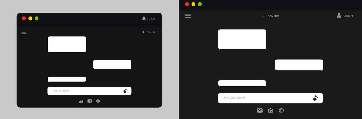 Two dark-themed chat interfaces displaying simple text speech bubbles and user interface elements