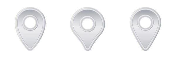 Three silver location pins with a circular cutout design in the center vector