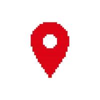 Red pixel art location pin symbol with white center vector
