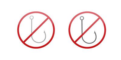 Prohibited fishing hooks sign depicting no fishing allowed with red circle and diagonal line vector