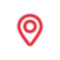 Neon red location pin icon glowing with bright light and circular design in modern style vector
