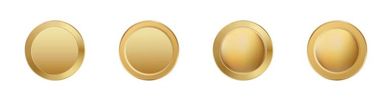 Set of four golden coins with blank centers in various shades and textures vector