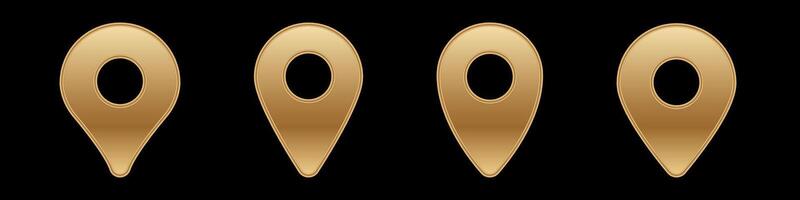 Shiny gold map pins aligned in a row for navigation and location indication purposes vector
