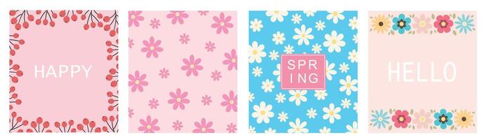 Hello spring. Postcards with spring flowers. template vector