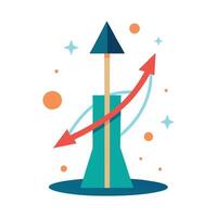 a flat illustration of a growth up, red arrow, directing the arrow up vector