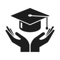 a flat illustration of a graduation cap received with both hands in black vector