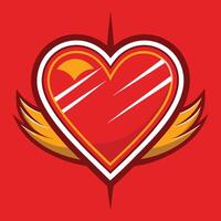 a flat illustration, a red color heart, and a red background with wings vector