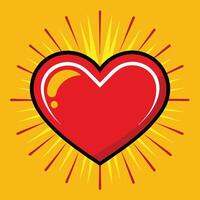 a flat illustration a red color heart and yellow background vector