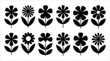 Twelve Black Silhouette Flower Icons Simple Floral Designs vector