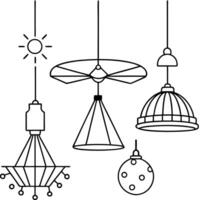 a set of different types of silhouette lamps and lights vector