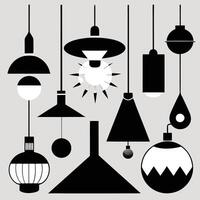 a set of different lamps and lights in black and white vector