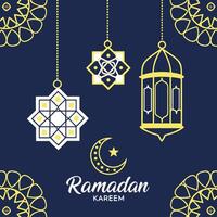 creative ramadan kareem greeting card with lanterns and crescent vector