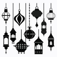 various black and white lanterns hanging from a string vector