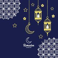 ramadan kareem greeting card with lanterns and stars design on a white background vector