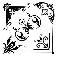a set of decorative elements, including a flower, a frame and a scroll vector