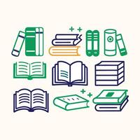a set of books and other items in a line style design vector