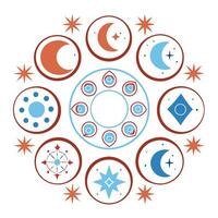 The moon and stars are arranged in a circle design on a white background vector
