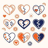 broken heart icon set with broken lines and broken hearts design vector